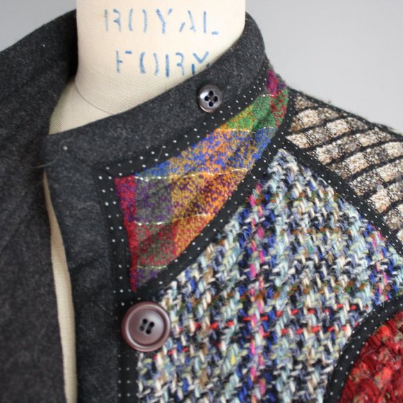 Vintage Koos Van Den Akker Women’s wool Coat Quilted Patchwork 80s sz 10, SMALL - Picture 6 of 12